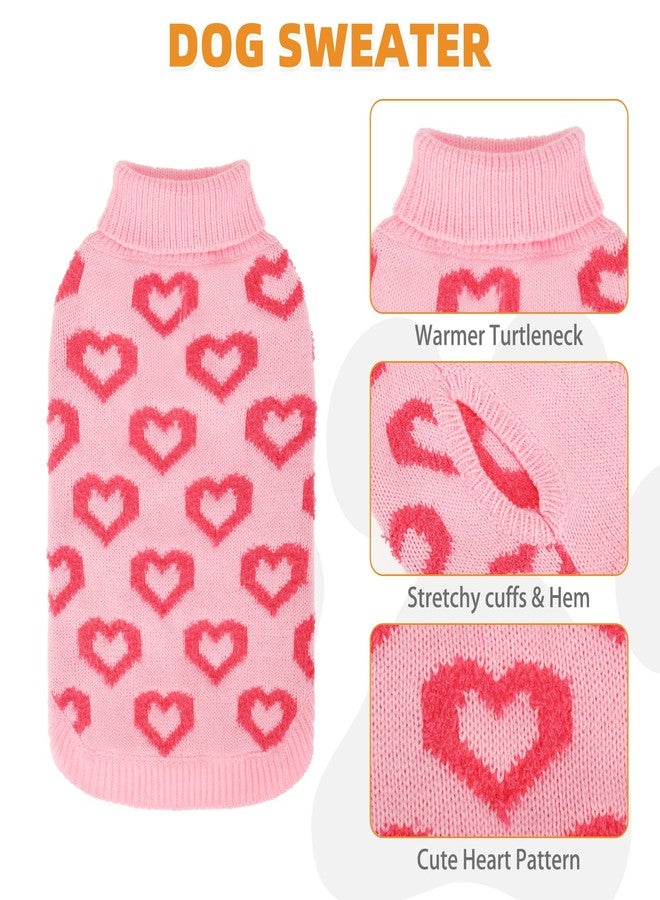 كولتيل كنزة كولتايل للكلاب بمناسبة عيد الحب، كنزة صوفية محبوكة برقبة عالية للكلاب في الطقس البارد، كنزة للحيوانات الأليفة بنقشة قلوب، ملابس شتوية دافئة للكلاب الصغيرة والمتوسطة والكبيرة والقطط والذكور والإناث، لون وردي مقاس L - Image 3